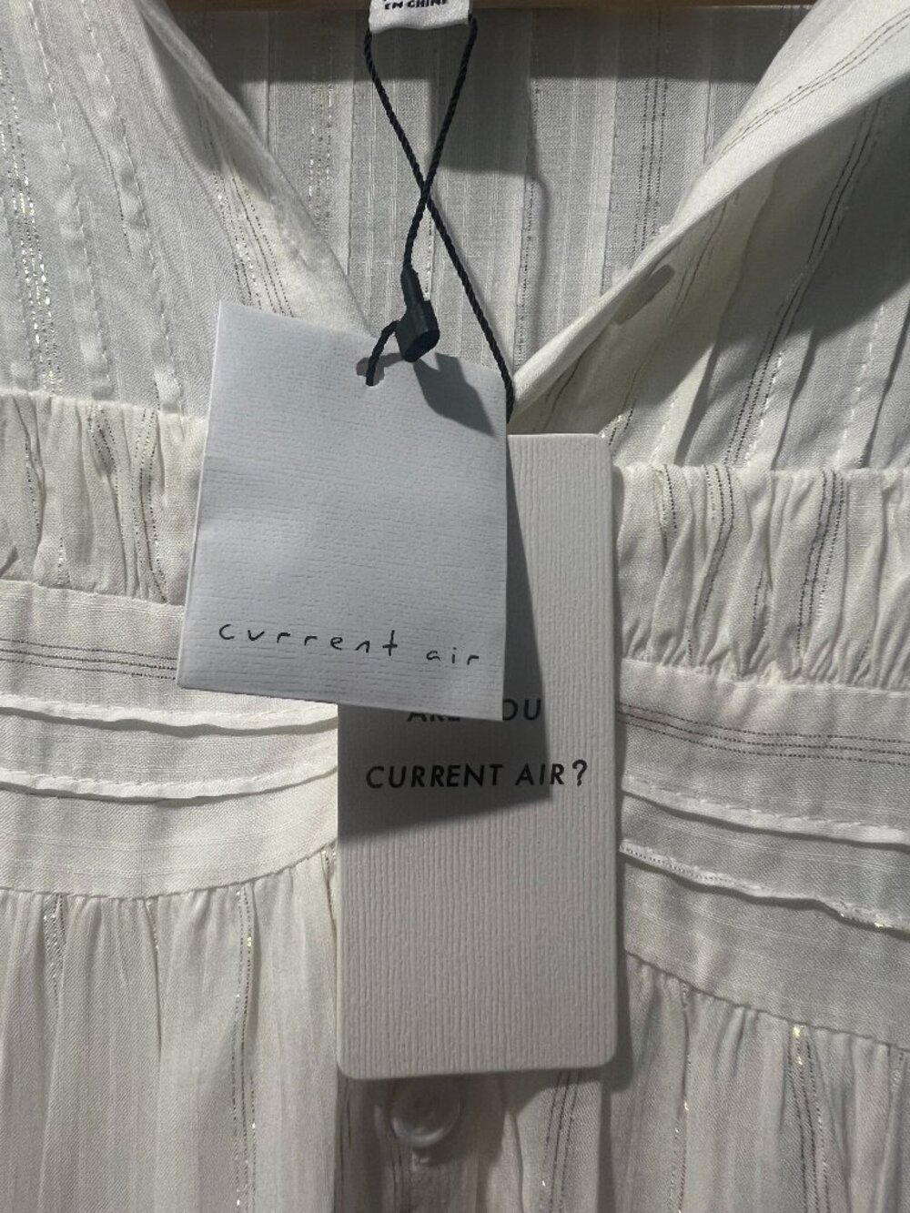 NWT Current Air Ivory & Gold Stripe Pintuck Tiered Midi Dress Size Small - Picture 4 of 6
